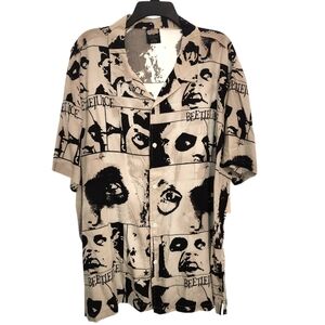 Beetlejuice Men's Print Light Gray Button Down Shirt, Size 2X. NWT